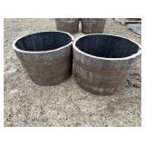 Pair of Whiskey Barrel Flower Planters