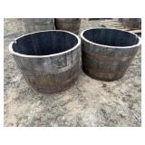 Pair of Whiskey Barrel Flower Planters