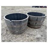 Pair of Whiskey Barrel Flower Planters
