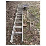 12" extension ladder and yard tools