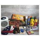 Heater, gloves, flag, cords