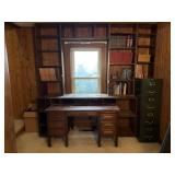 Wood Desk with Book Shelves and Books, also