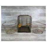 Metal Bird Cage and Two Metal Baskets