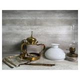 Chandelier, Duplex Oil Lamp, Glass Shades