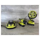 Ryobi 18V Clip-On Fan, Flashlight, Fast Charger