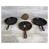 Three Cast Iron Skillets One Cast Iron Trivet