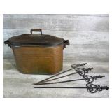 Copper Wash Boiler and Wrought Iron Garden Stakes
