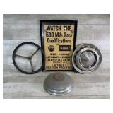 Vintage Hub Caps, Steering, Framed Race