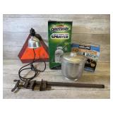 Trash Bags, Aluminum Ice Pale, Sprayer, Caution