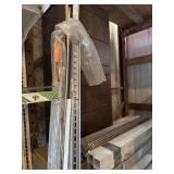 Aluminum pieces, shelving brackets, cabinet