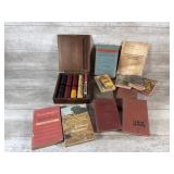Wooden Poker Chips Set  And Vintage Books