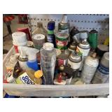 Tote Full Of Various Cleaners And Chemicals