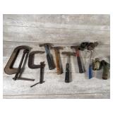 C-clamps, hammers