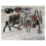 Bits, files, safety goggles, pliers