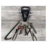 Vise grips, crowbar, craftsman wrenches