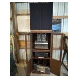 Music cabinet with stereos and speakers