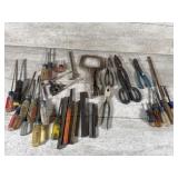 Vise-grip, screwdrivers, chisels, pliers