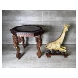 Anglo Indian Carved Table, Giraffe, Elephants