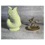 Brass soap dish, fish jug