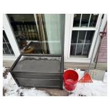 Storage Box, Shovel, Rake, and Bucket.