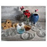 Candle holders, birdhouse and vases