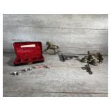 Brass chimes, horse key hooks, plant holder, cuff