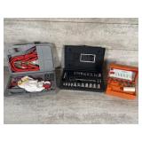 Jumper cable kit, ratchet set, router bits