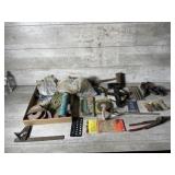 Tape measure, drill bits, bolts, fasteners, misc