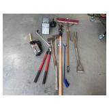 Animal cage, sledgehammer, pruner
