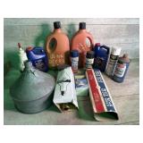 Galvanized funnel, John Deere oil, lightbulbs