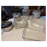 Clear Pyrex and pots