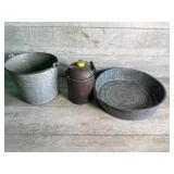 Galvanized, bucket, oil pan and gas can