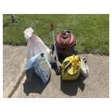 Shop vac, razor scooter, seed and ice melt