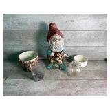 Yard gnome and flower pots
