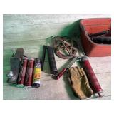 Jumper cables, hitch, grease guns