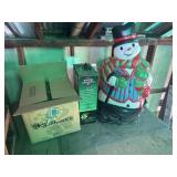 Blow mold snowman and Christmas decorations
