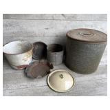 Galvanized cans, enamel pail