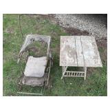 Old table and baby buggy