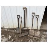 (2) Forks, (3) Shovels, (2) Bats, (2) Broom Heads