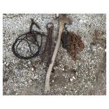 Pulley, axe, chain