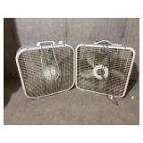 2 Galaxy box fans and trash can