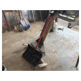 Yard rakes and snow shovel