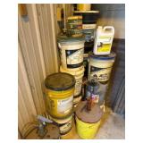 Buckets of grease, hydraulic fluid, roof cement,
