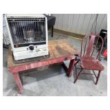Table, heater, chair