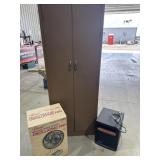 Metal cabinet, fan, heater