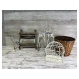 Antique Clothes Wringer, Stand, Basket