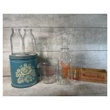 Milk jug, cheese box, pyrex