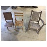 (2) Wood Folding Chairs, Wood Rocker