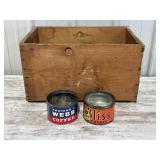 Vintage Wooden Crate, Coffee Tins