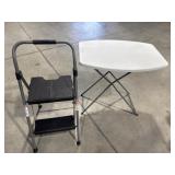 Folding table, step stool